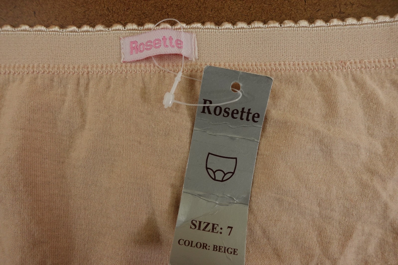Rosette Womens Size 7 Beige Cotton High Rise Retro Brief Panty NWT