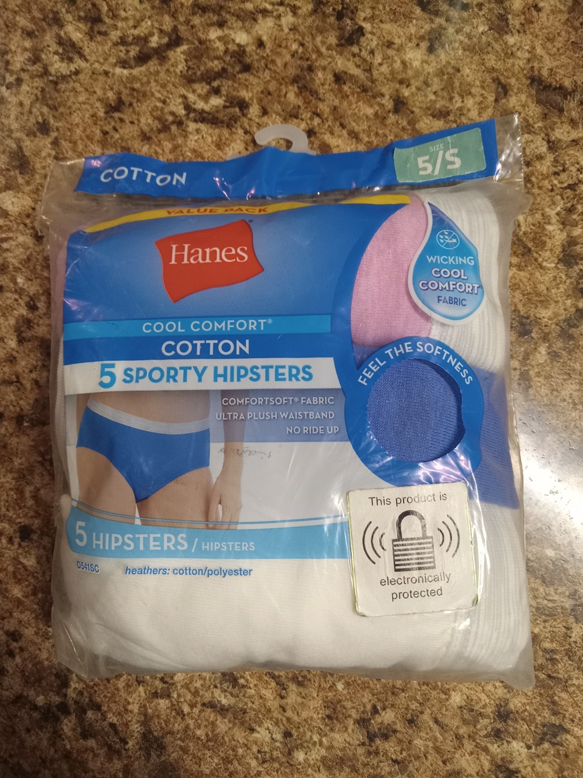 (NEW) 5pk Hanes Cotton Sporty Hipsters Sz (5/S), Cool Comfort, No Ride Up…