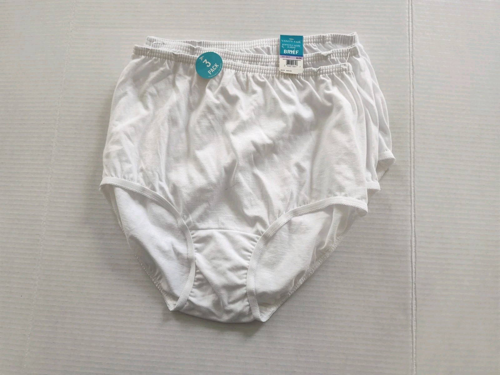 Vanity Fair Perfectly Yours Classic White Cotton 3-Pack Briefs Sz 6 M-#15320