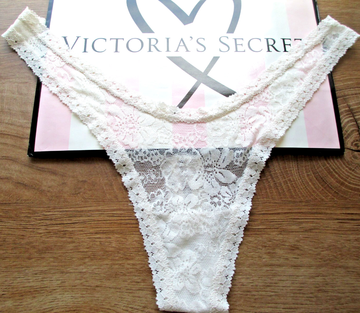 VICTORIA’S SECRET PINK Wink High Leg Thong Panty S M L XL Coconut White Lace NWT