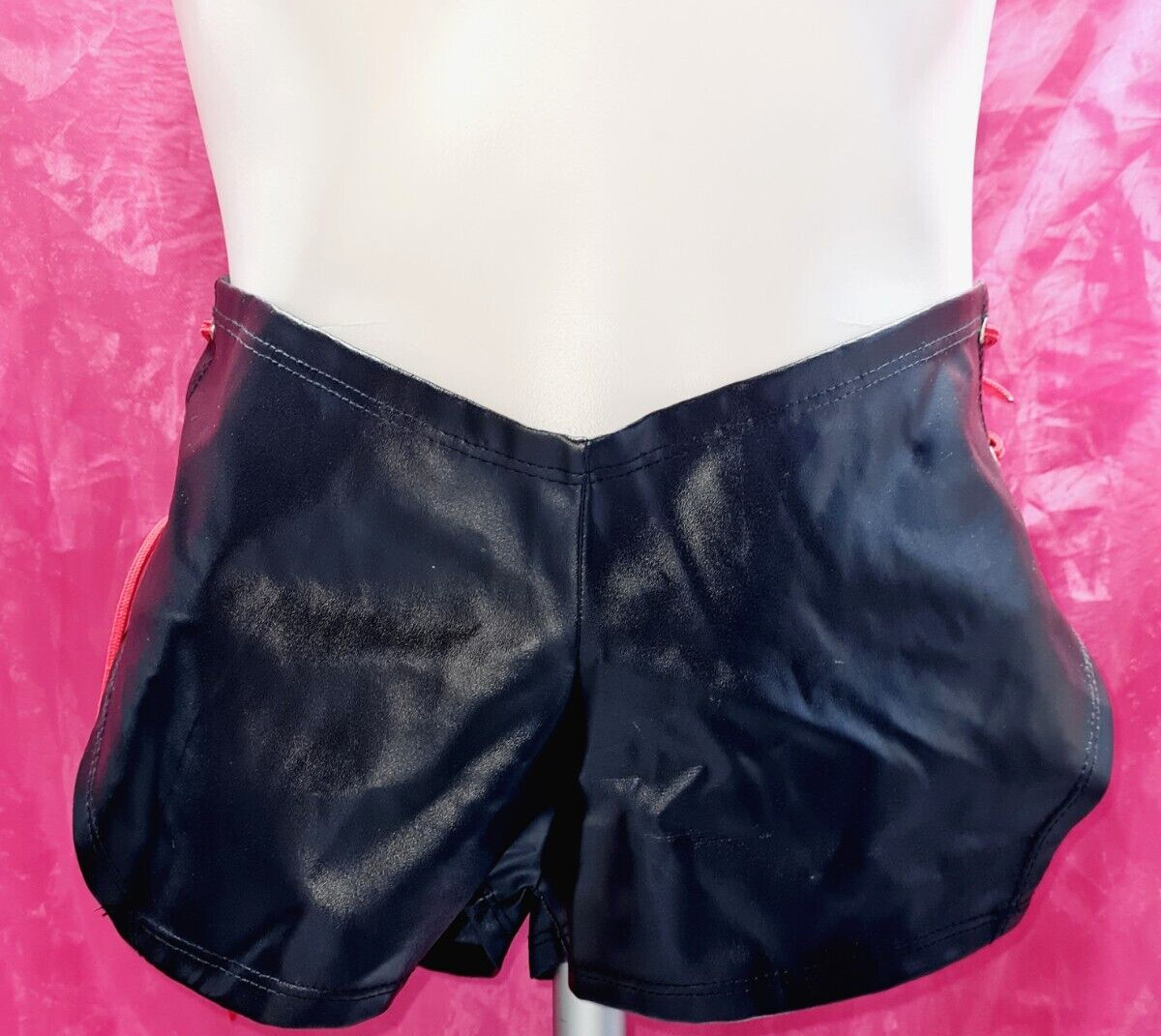 Sissy Black One fits all Silky wet FAUX Leather shorts Unisex STRIPPER SHORTS