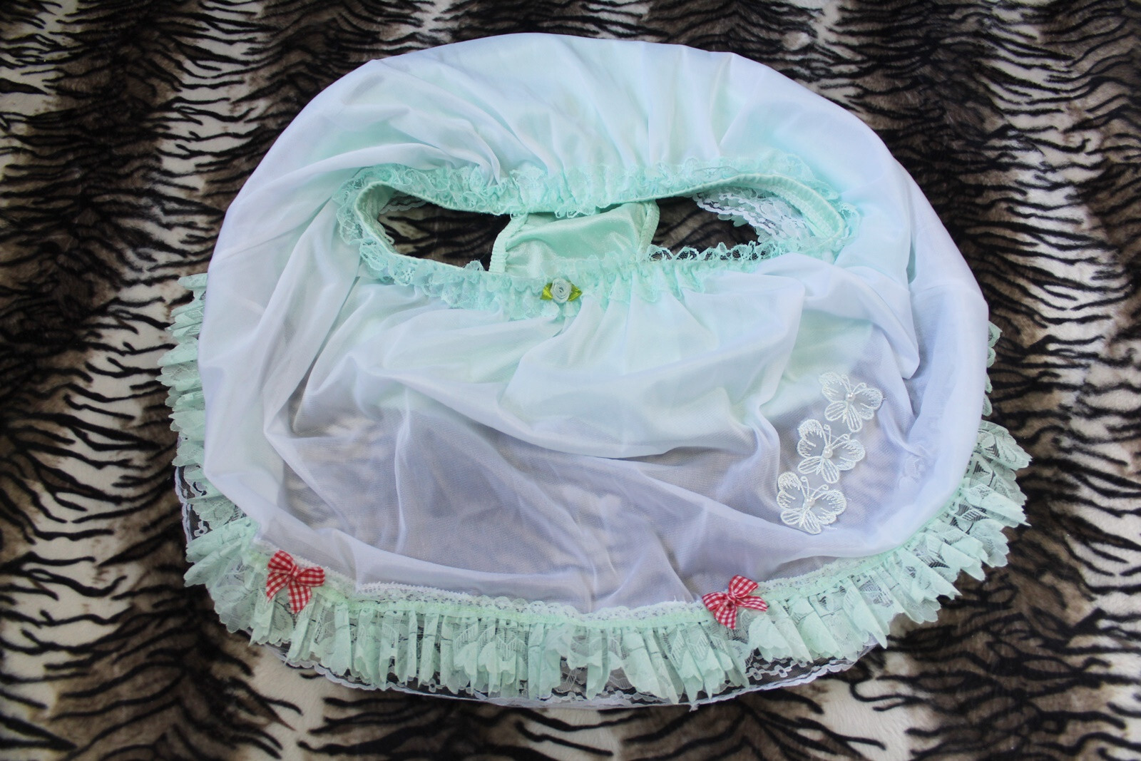 #A54 2XL/ElasticW.28-42″ 2in1 Nylon Green Brief Panties + White Half Slip 14″
