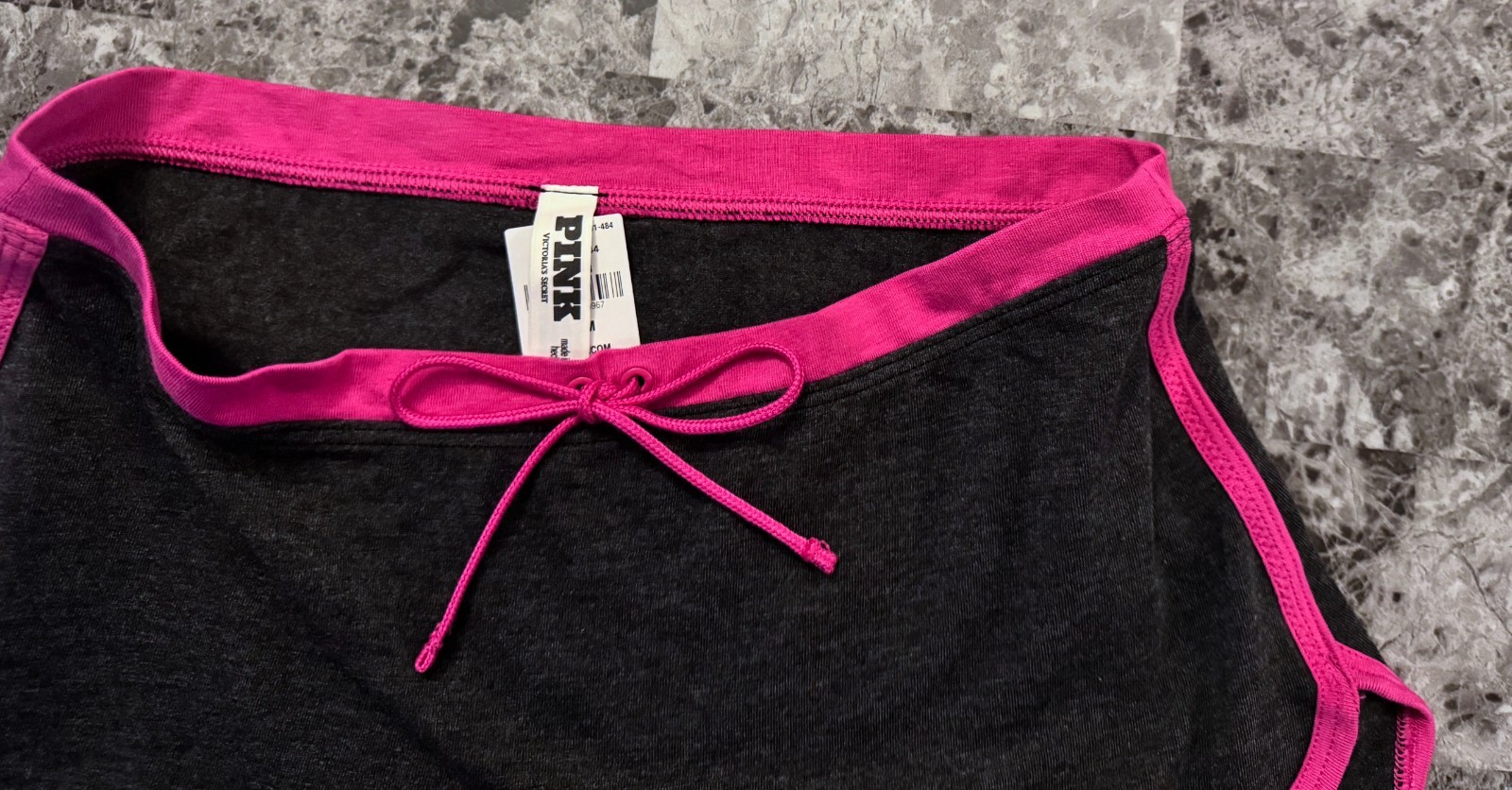 NWT VICTORIA’S SECRET PINK CHARCOAL GRAY PINK CURVED HEM DORM BOYSHORT PANTIES