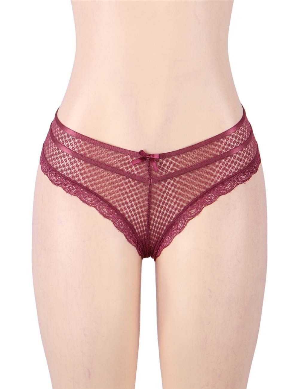 WOW BABE Purple Pattern Lace Open Crotch French Knickers Panty Thong Size 12-14