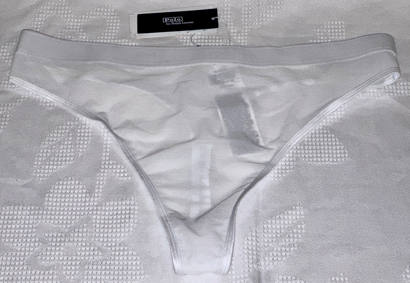 POLO RALPH LAUREN Tailored Mesh White Cloud Hi Waist Thong Panty Womens L 7 XL 8