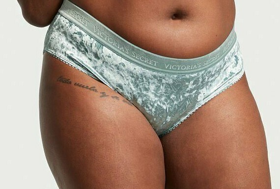 M Aqua Sage Dust FULL VELVET RARE Victorias Secret LOGO Heart Hiphugger Pantie