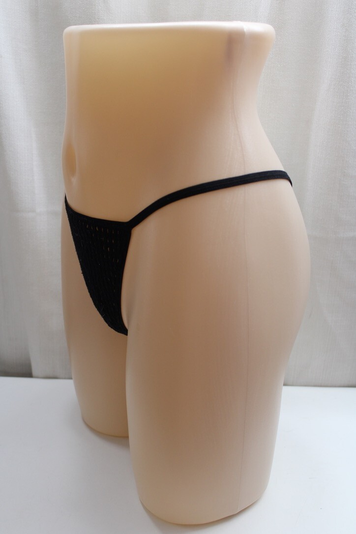 Black Perforated Mesh Thong Panties Semi-Sheer Low Waist Hollow Cotton One Size