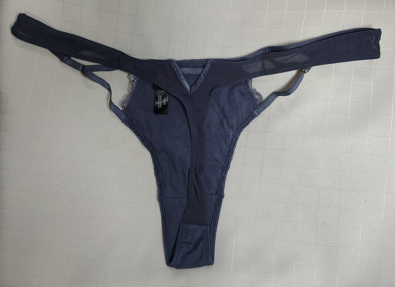 WOMENs Thong Panties (Size XXL/9) Steel Blue Lace Panel Smart Sexy 1) panty