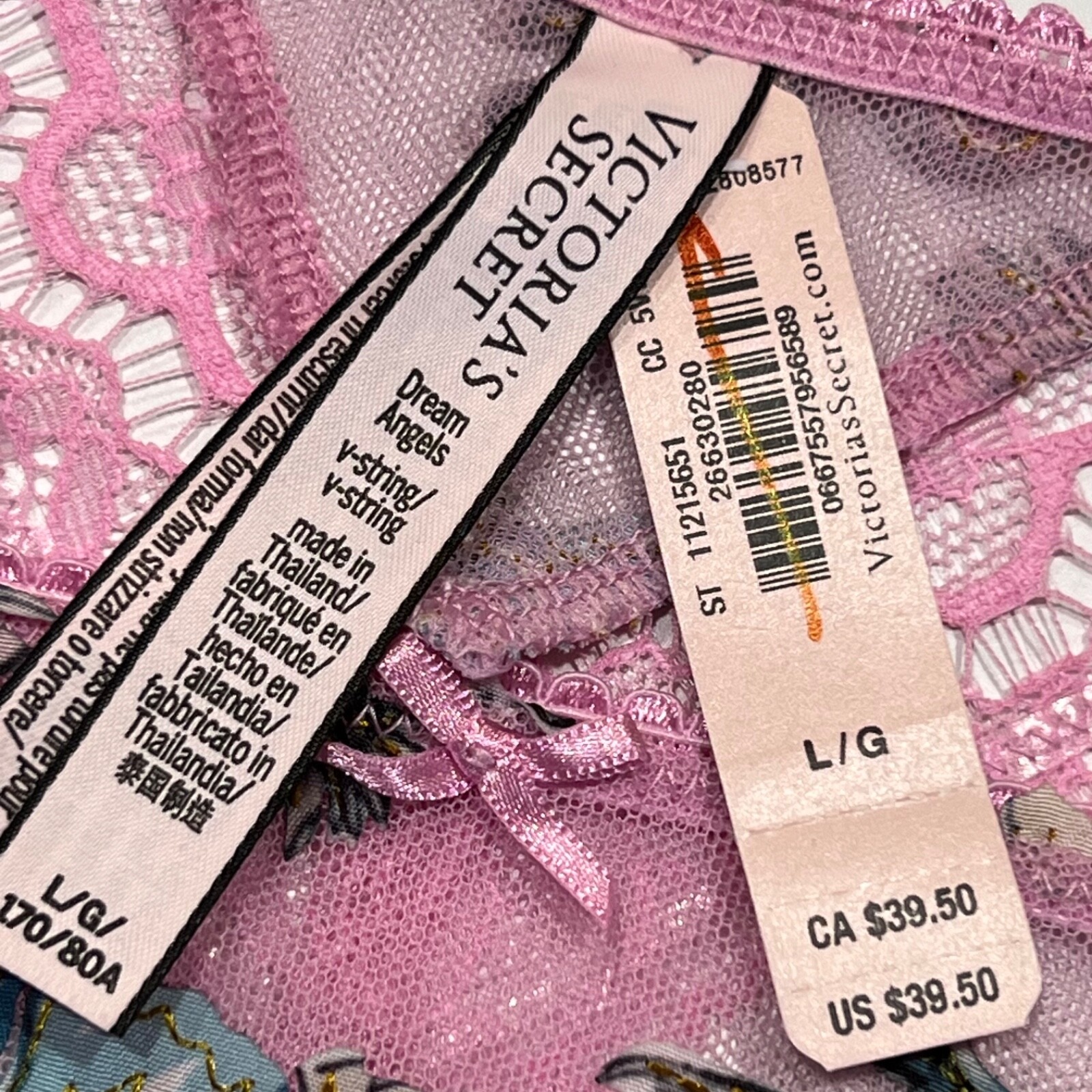 NWT VICTORIA’S SECRET Dream Angels V String Pantie Sz S-M-L-XL Pink Lace Floral