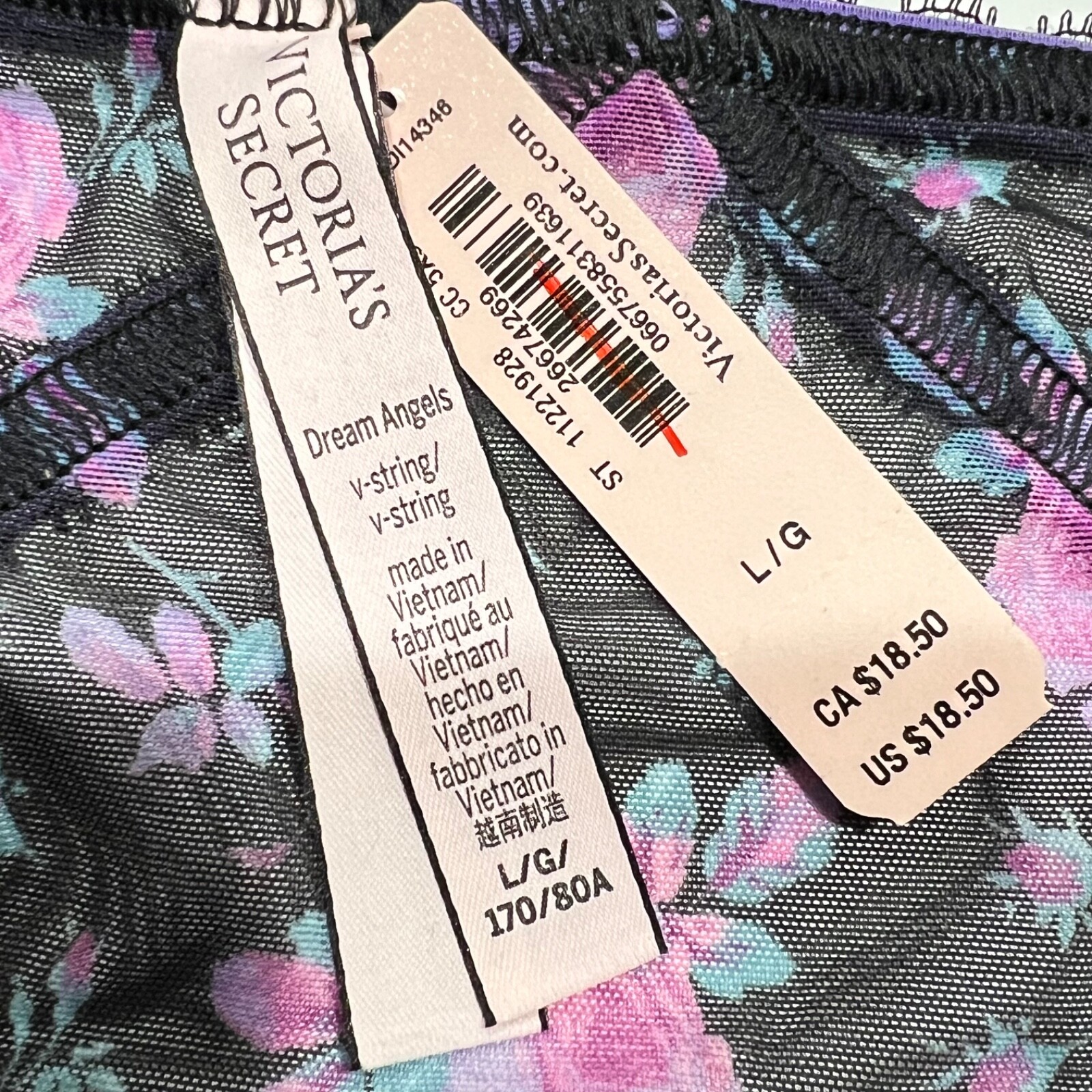 NWT VICTORIA’S SECRET Dream Angels V String Pantie Sz S-L-XL Purple Pink Floral