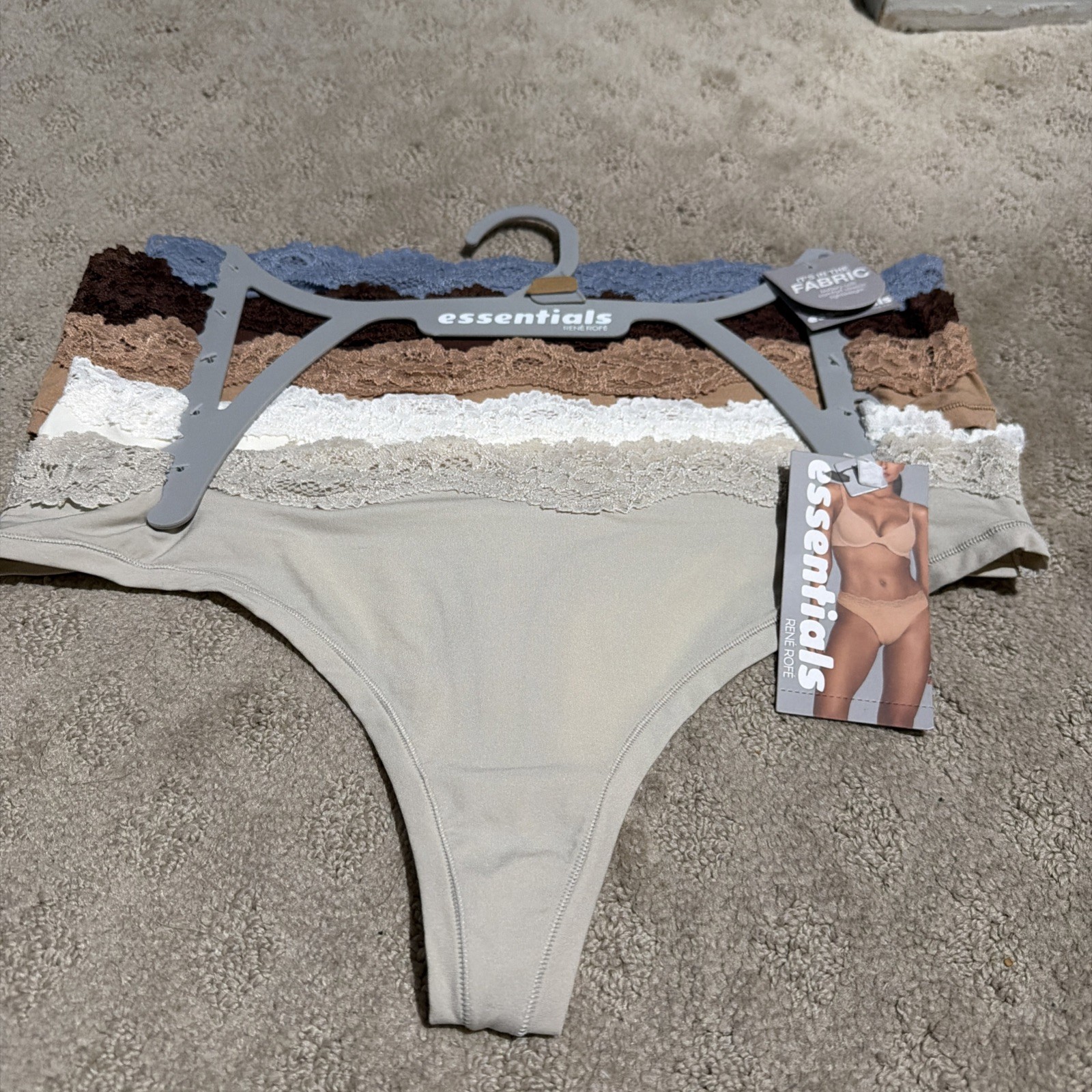 Essentials By Rene Rofe 5pk Flexible Fit Lace Trim Thongs. Sz L. NWT!