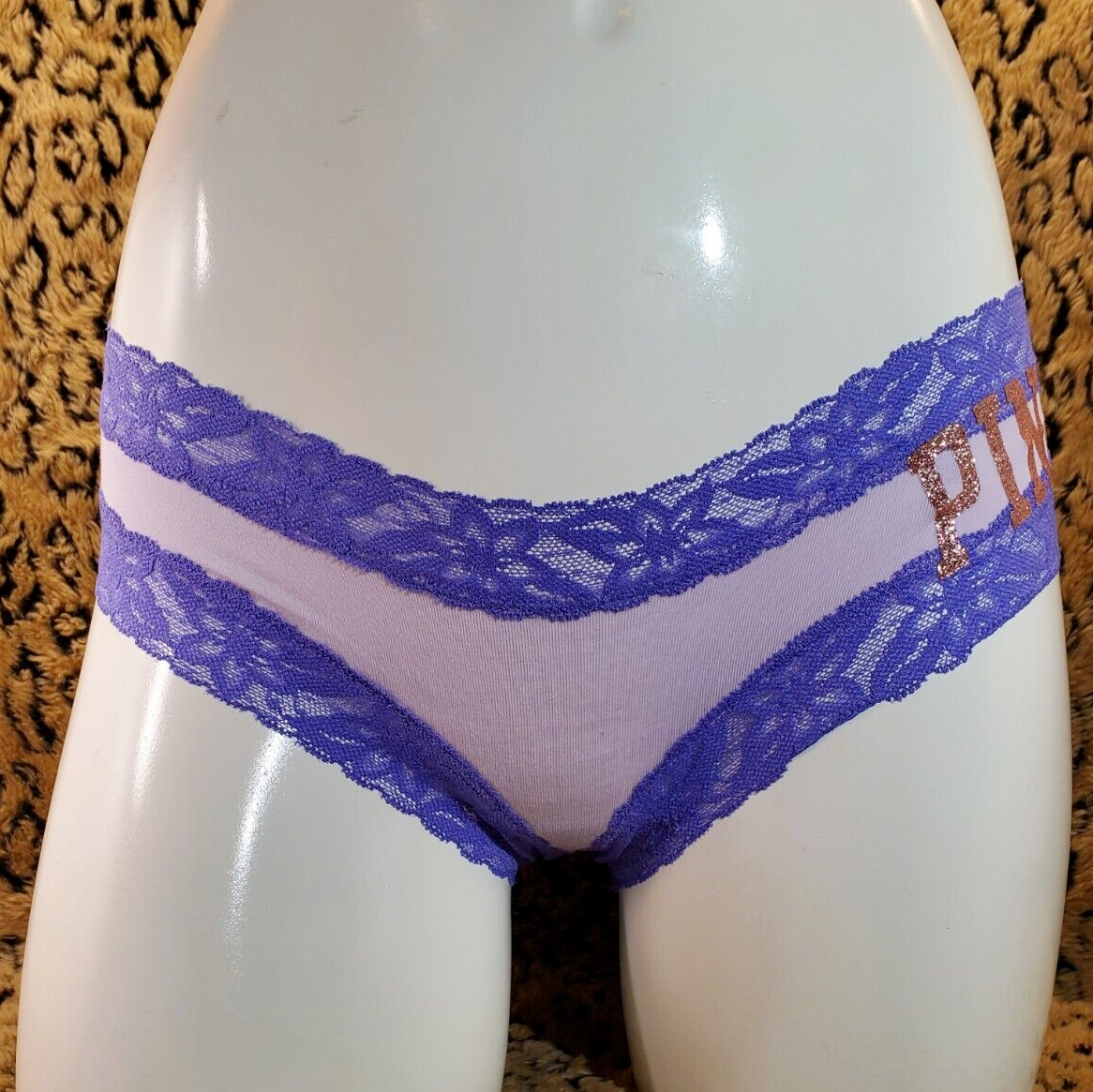 Victoria’s Secret PINK Gold Glitter Logo Purple Lace Cheekster S Sexy