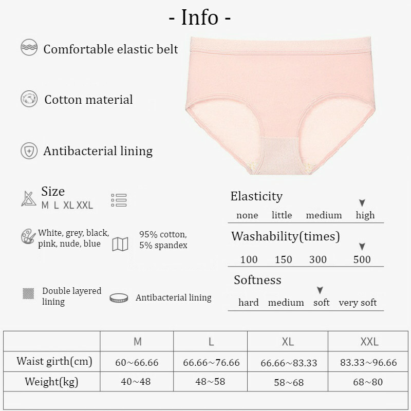 Lady Cotton Smooth Panty Briefs Antibacterial Breathable Lingeries Knickers Soft