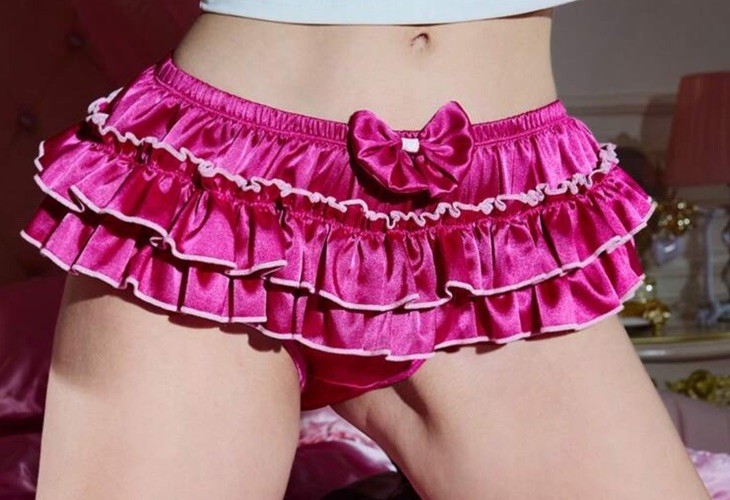 Glossy Pink Tiered Satin Frilly Brief Cake Panties XL NEW Front Satin Bow