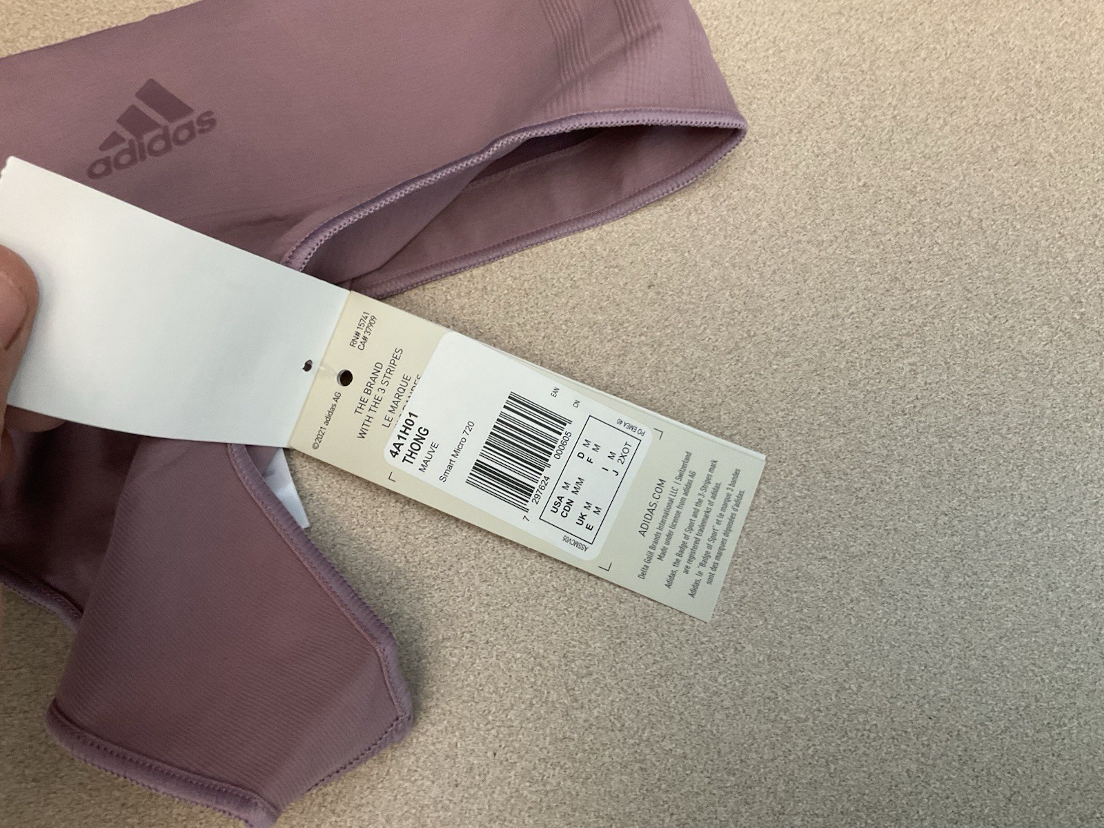 NWT! Womens Adidas Smart Micro 720 Seamless Mauve Thong Underwear. Size M.