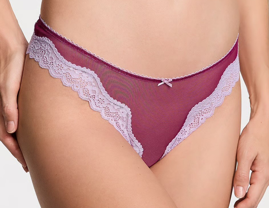 Victoria’s Secret Tease Mesh Lace-Trim High-Leg Thong Panty NWT