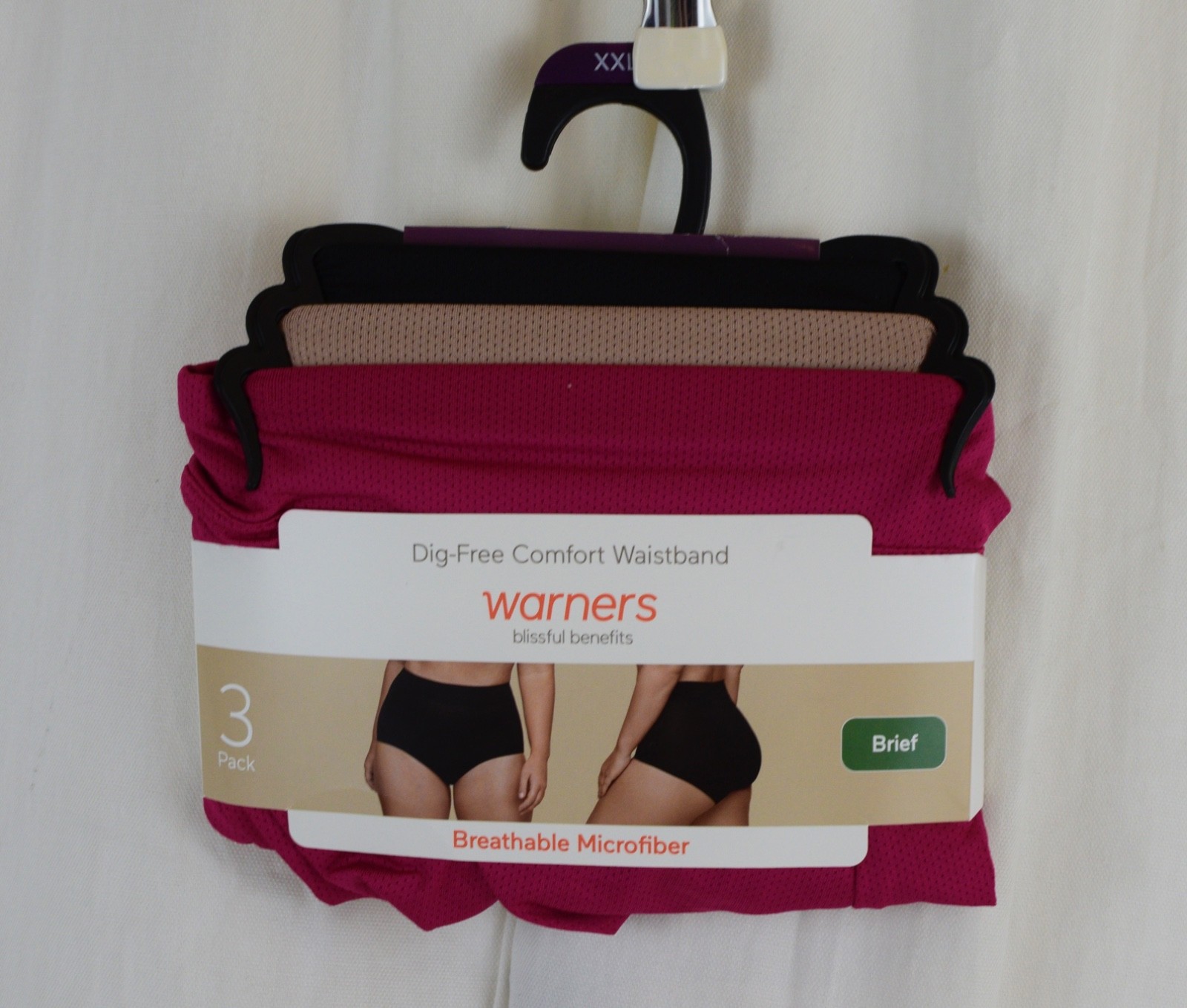 Warner’s 3 PACK Womens Blissful Benefits Panties Berry/Beige/Black Size 2XL (9)