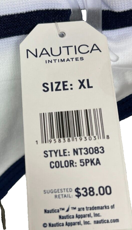 Nautica XL Navy-Gray-White Logo Wide Waistband Stretch Knit Thong Panties-5 Pk