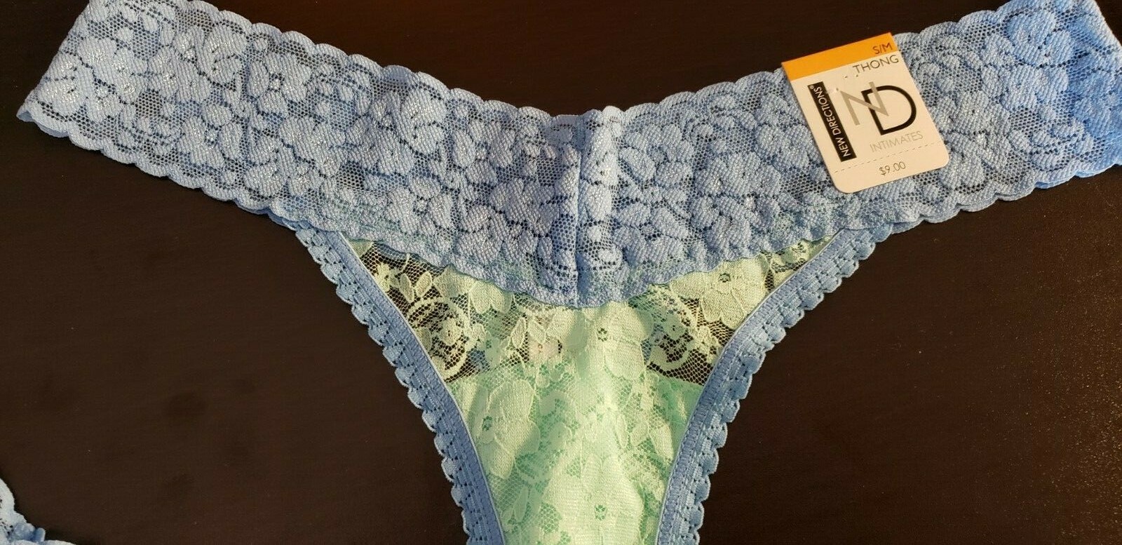 2 Soft Stretchy Blue & Green Lacey Thongs Sz Small New/Tags