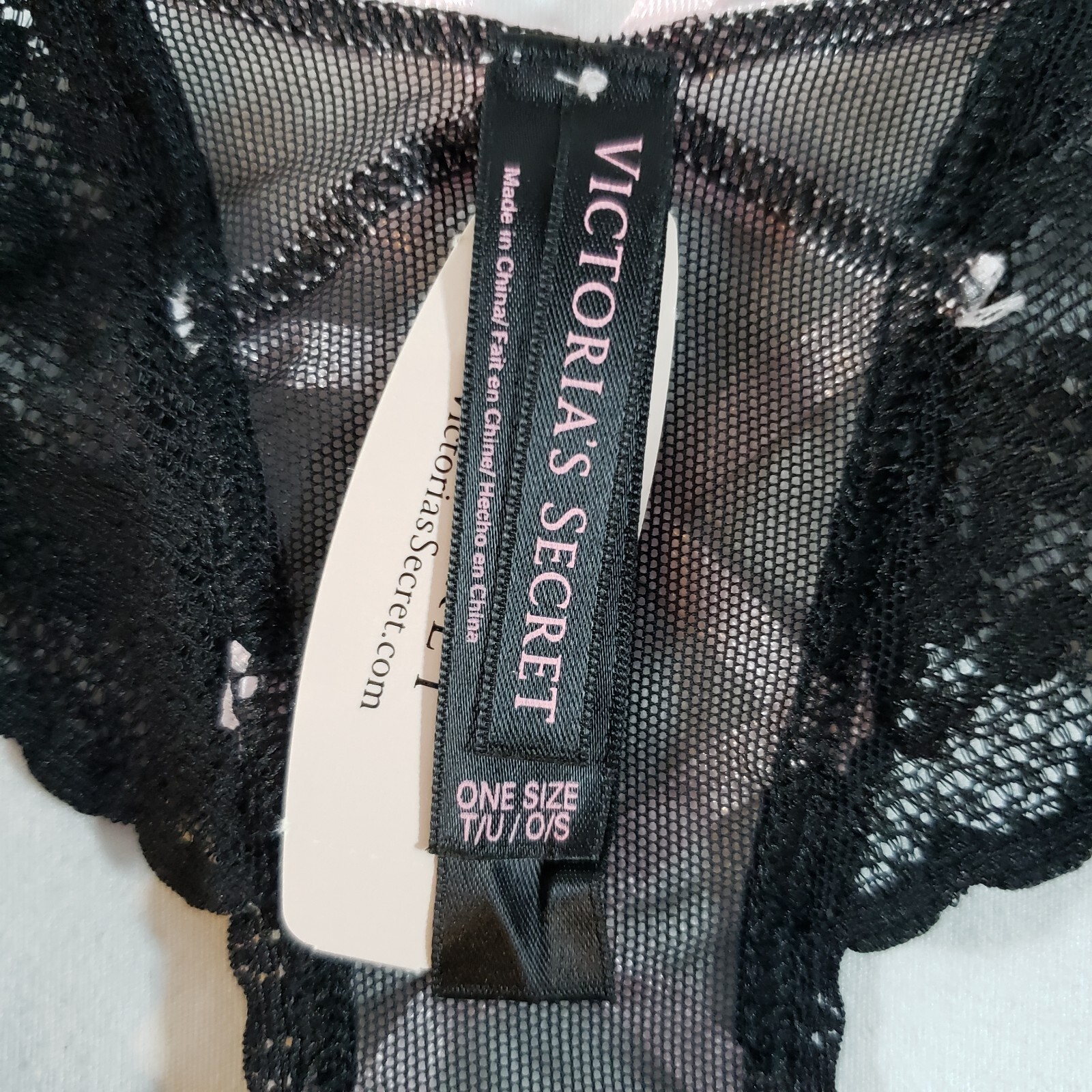Victoria’s Secret Lace Thong O/S One Size Black Pink Ribbon Lace-Up Corset Back