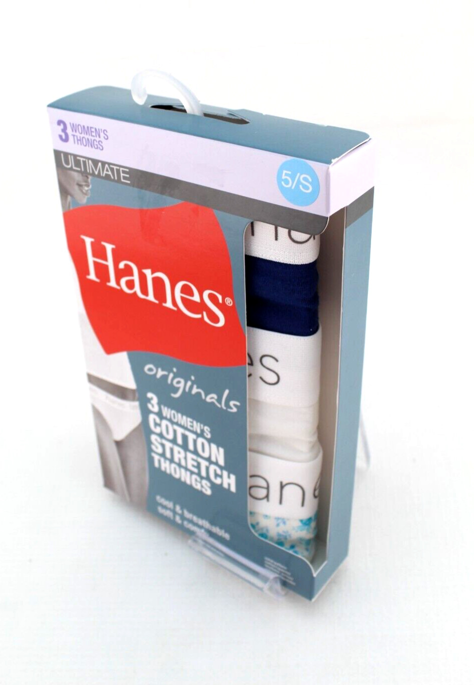 NWT HANES Ultimate Size 5 / S 3-pack Multi Colors 95% Cotton Women Thong Panties