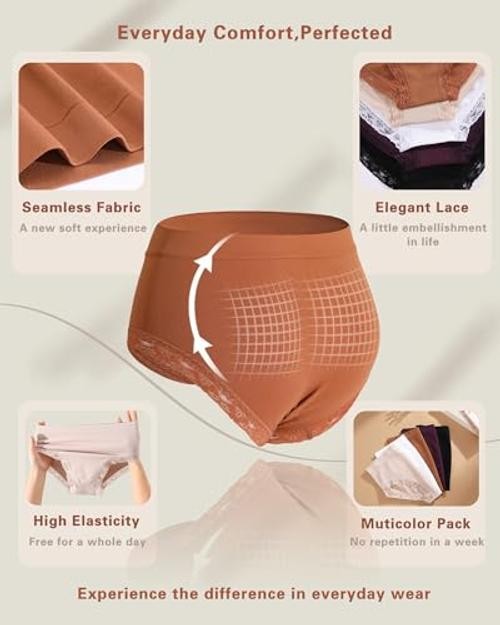 Seamless High Waisted Lace Underwear for Large Black/Purple/Caramel/White/Nude