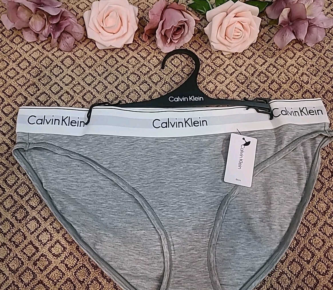 XL CALVIN KLEIN LOGO $22.00 Modern Cotton Grey Black Bikini Panty NwT