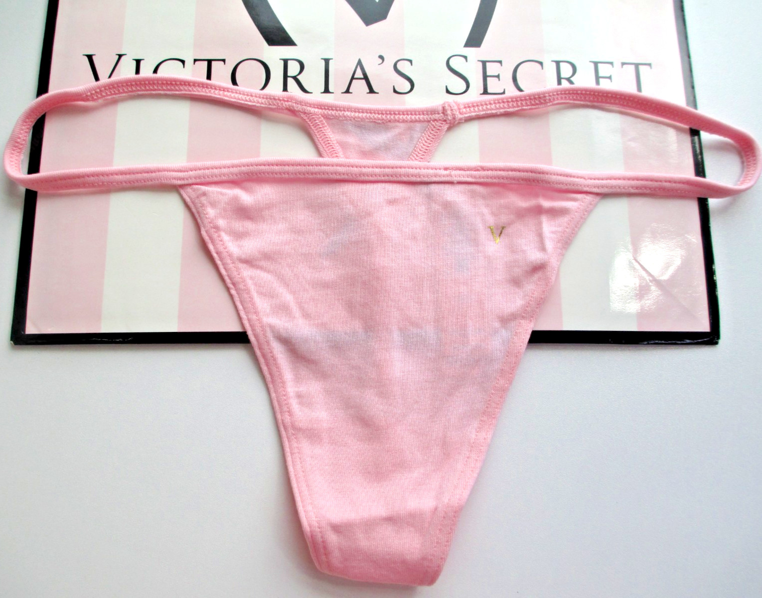 VICTORIA’S SECRET Cotton V-String Thong Panty L Pink NWT Pretty Blossom VS