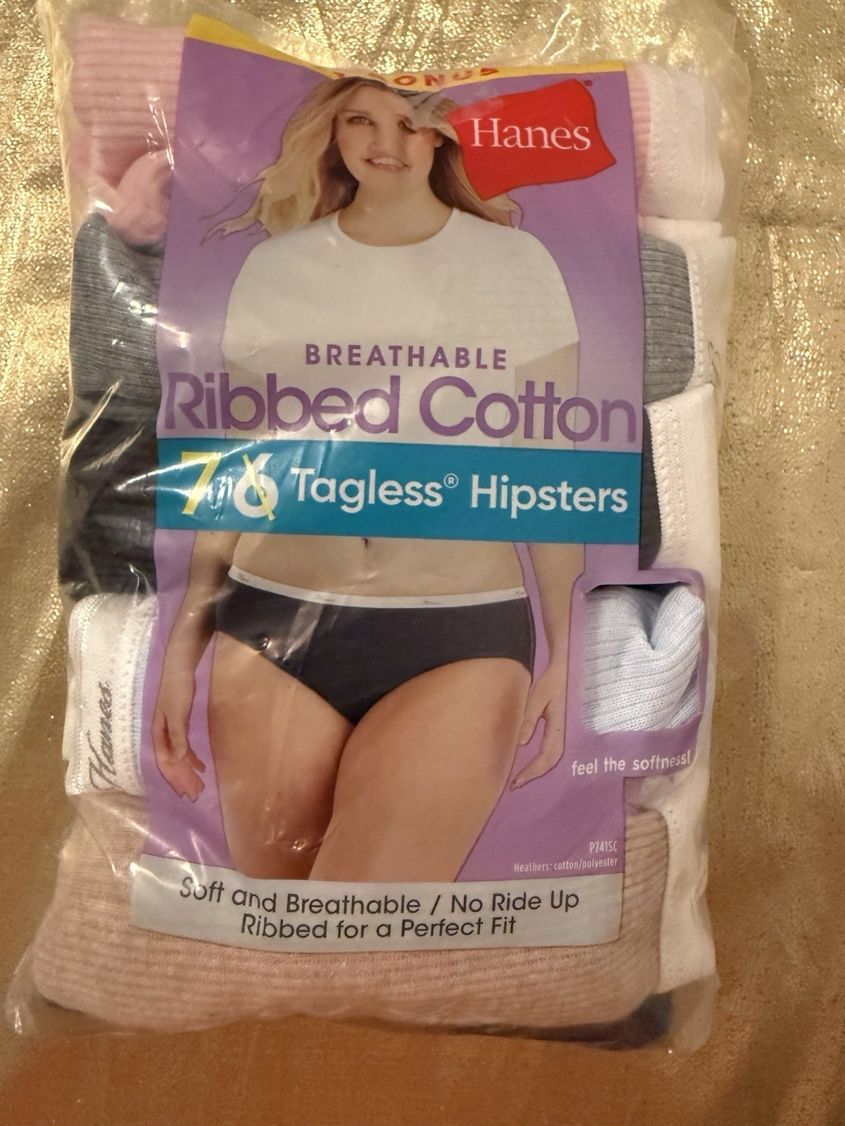 NWT Hanes 7 Pack Ribbed Cotton Blend Hipster Panties Multi Color Size 6/Medium
