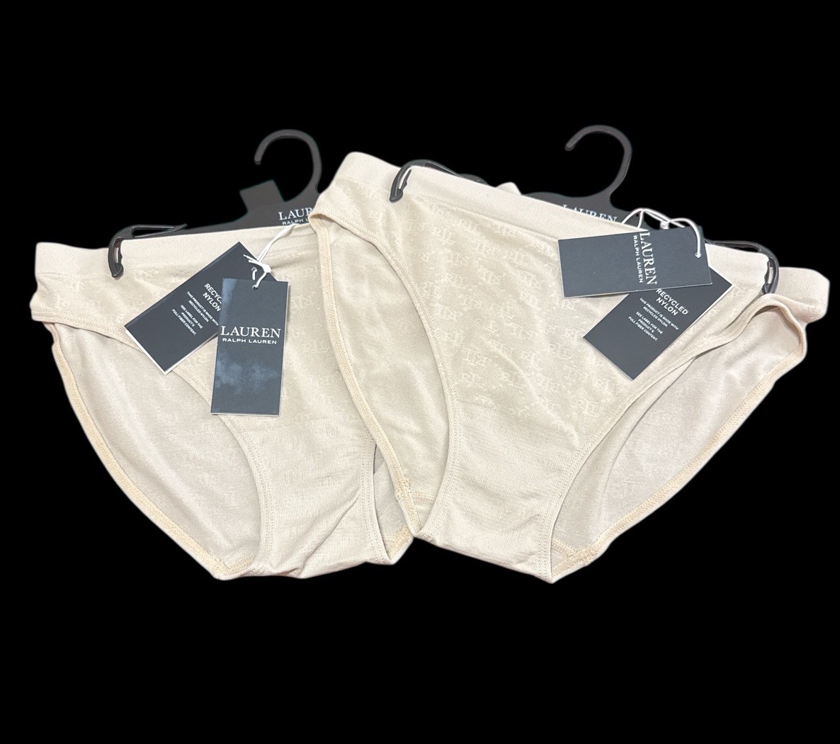 Ralph Lauren LRL Monogram Mesh Bikini Panty Women’s Size Medium Tan 2-Pack NWT