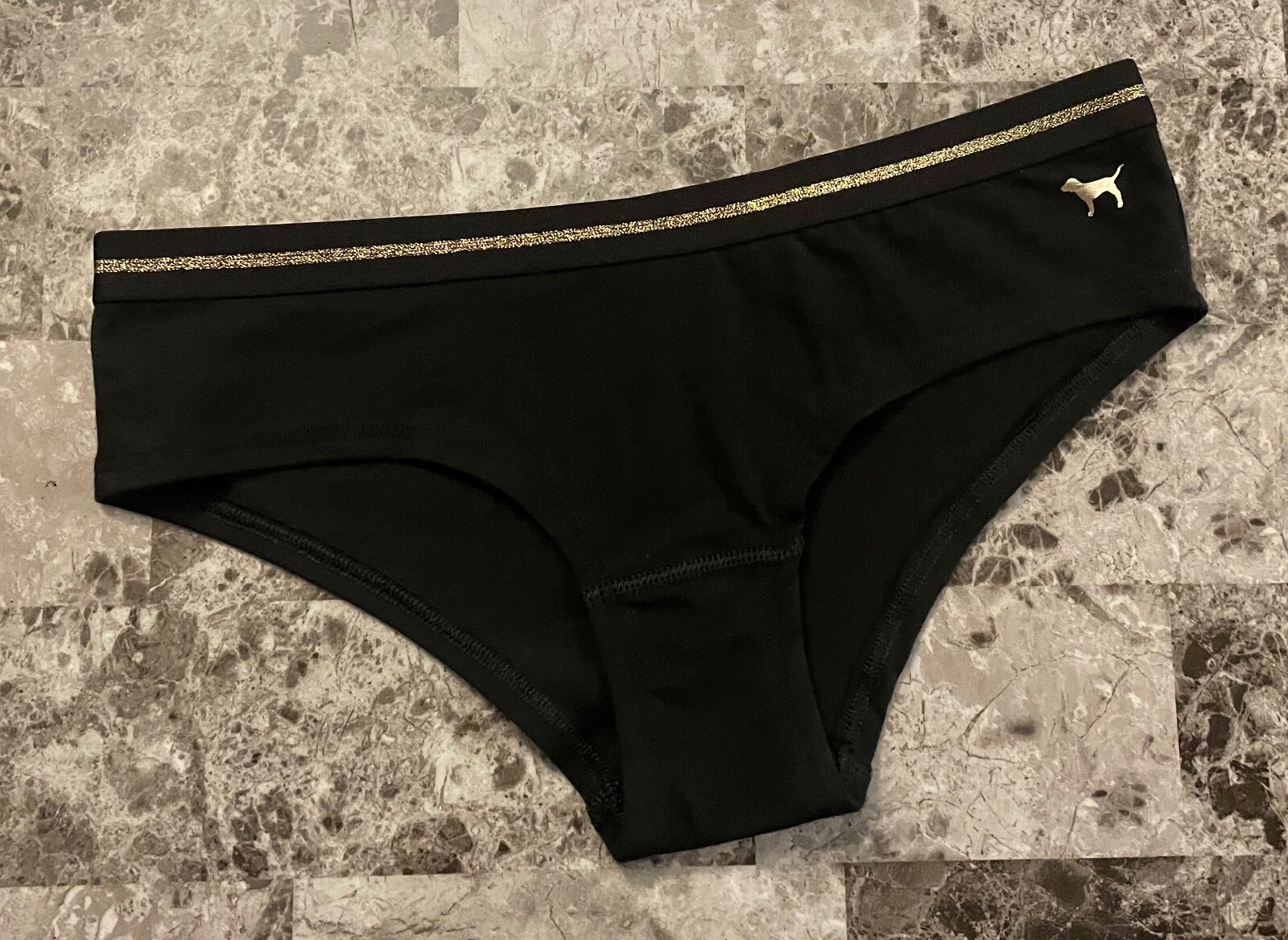 NWT VICTORIA’S SECRET PINK BLACK GOLD SHIMMER STRIPE BAND RARE HIPSTER PANTIES
