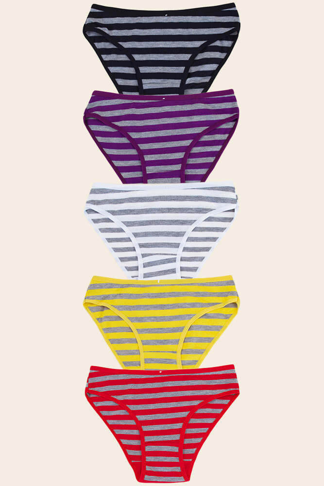ScarvesMe 5 pack Women’s Assorted Color Striped Cotton Sexy Bikini Panties