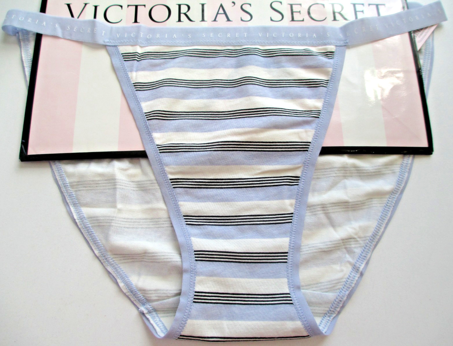 VICTORIA’S SECRET Cotton String Bikini Panty S M L XL Purple Stripe NWT VS
