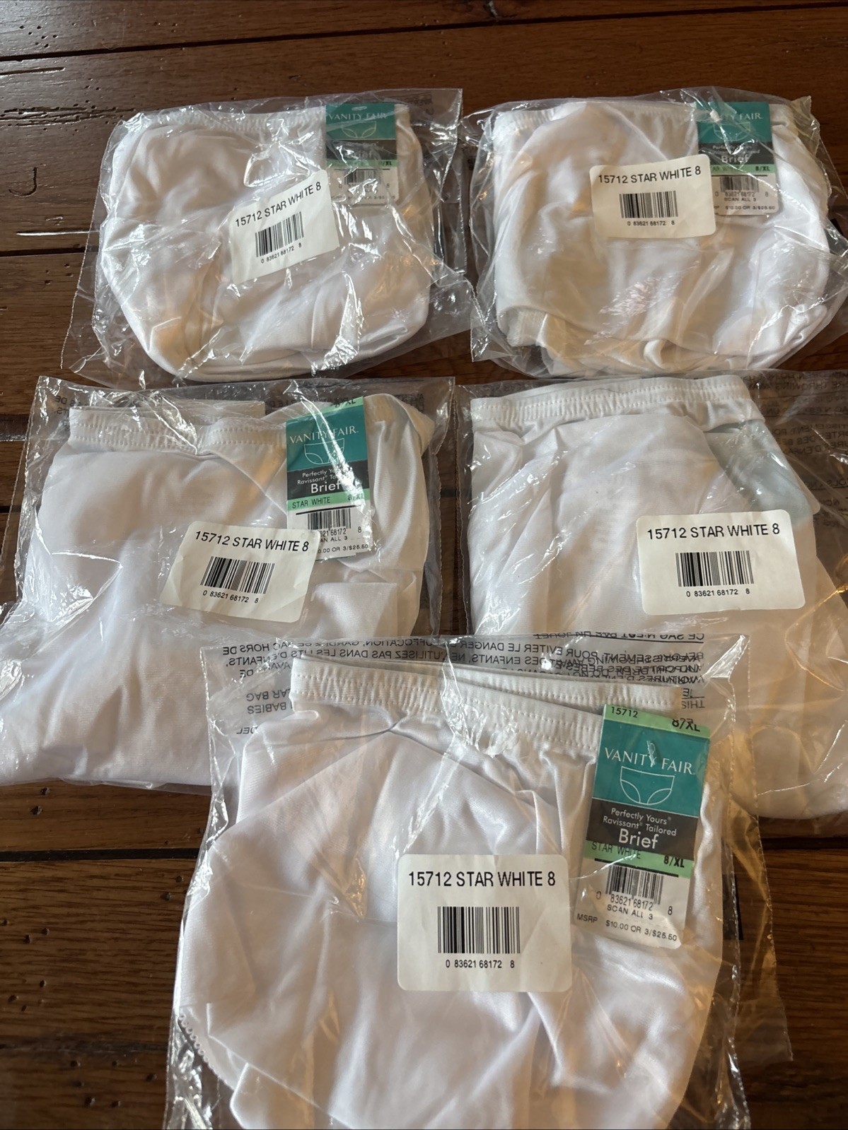 NWT Lot Of 5 Vanity Fair Perfectly Yours Star White Brief Panties 8 XL #15712