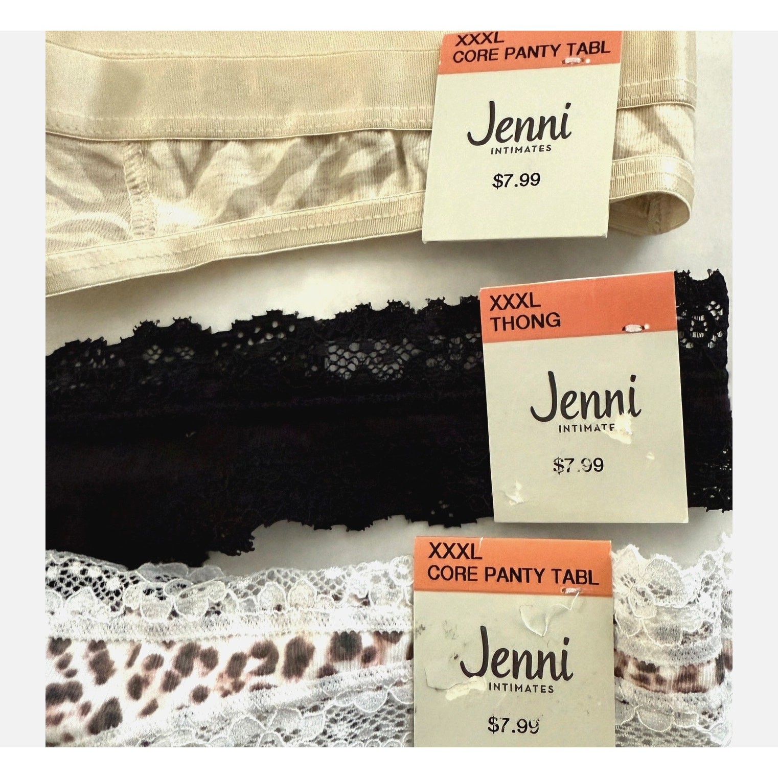 Jenni Intimates Lot 3pcs Core Thong Cotton Panty Tiger Leopard Black Plus XXXL