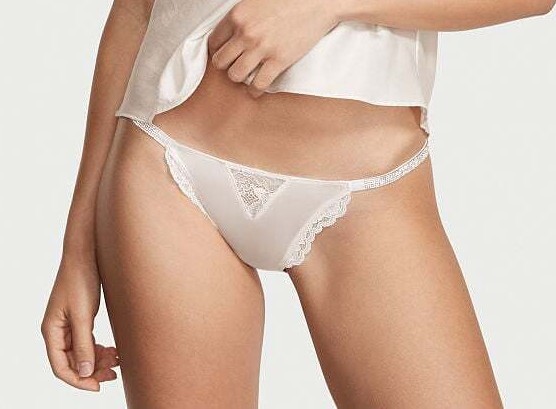 Victoria’s Secret VS Rhinestone Shine Strap Lace Cheeky Panty White M L XXL NEW