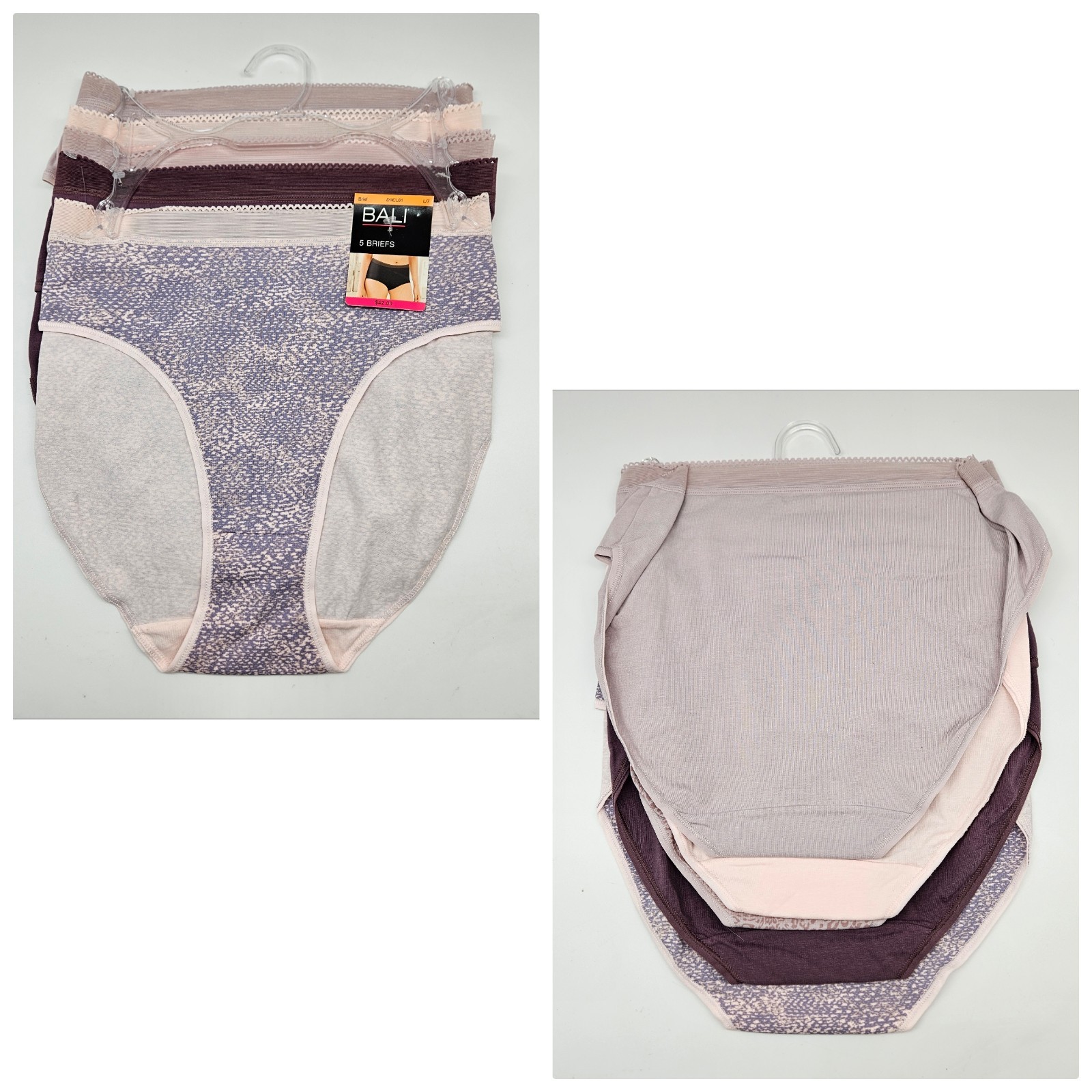 BALI 4-5 Pk Women L XL Cotton Briefs Panties Cream Beige Burgundy Purple