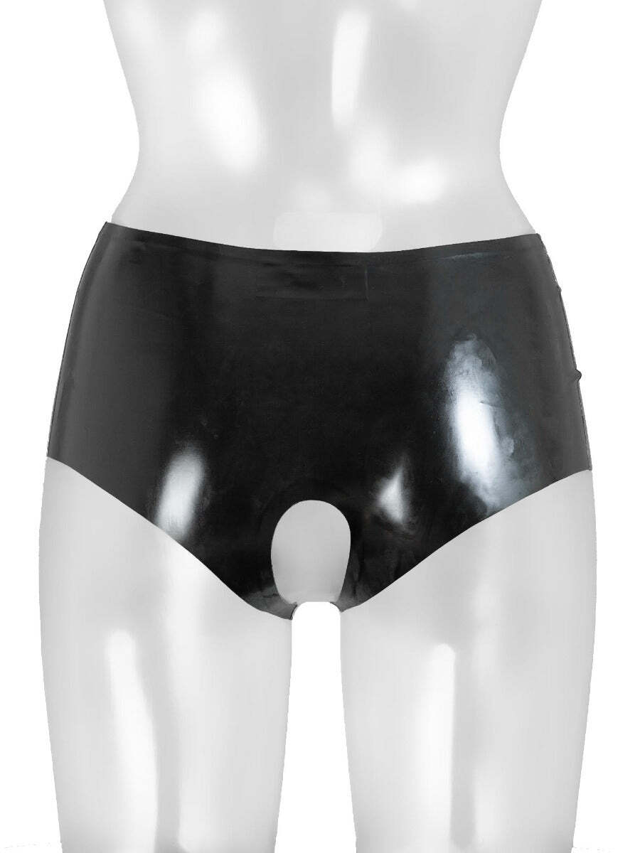Honour Female Crotchless Latex Hotpants in Classic Black