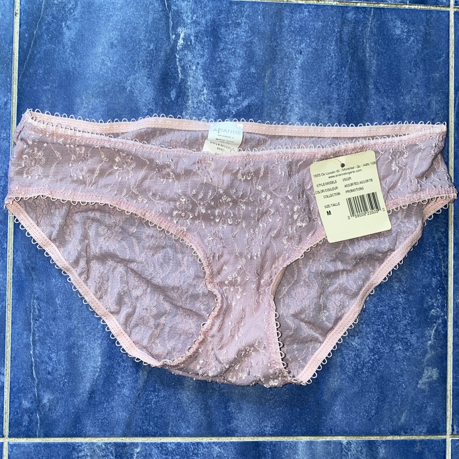 Arianne Canada Vintage Y2K Sheer Pink Lace Nylon Panties M NWT