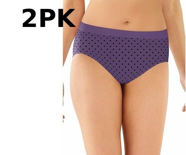 Bali Womens 2-Pack Smooth U Hi-Cut Brief Size XL/8 Black Dot Purple Super Soft