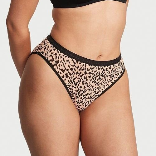 M Black Tan Leopard Stretch Cotton Victorias Secret High-Leg Waist Brief Panty