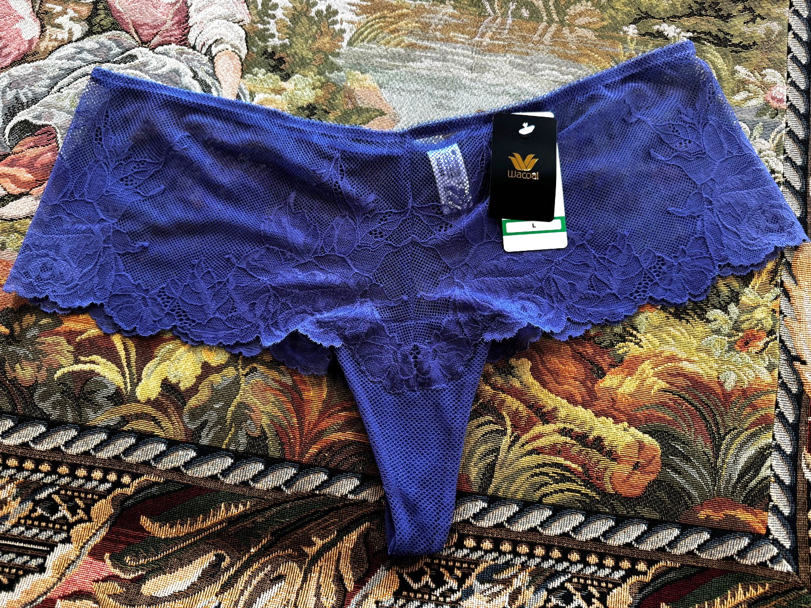 WACOAL 845384 ~ SKIPPER BLUE ~ VIVID ATTRACTION TANGA PANTIES ~ SIZE LARGE