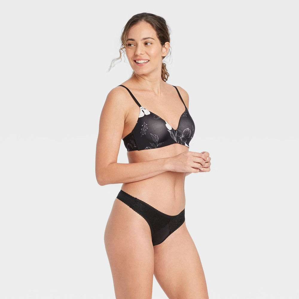 3-Pack Women’s Thong, M, Auden Black, Burgandy, & Print