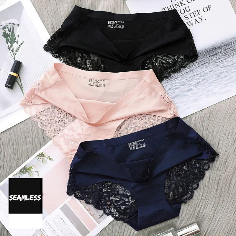 4Pcs Women’s Panties Exquisite Lace Comfort Underwear Silk Satin Seamless Girls