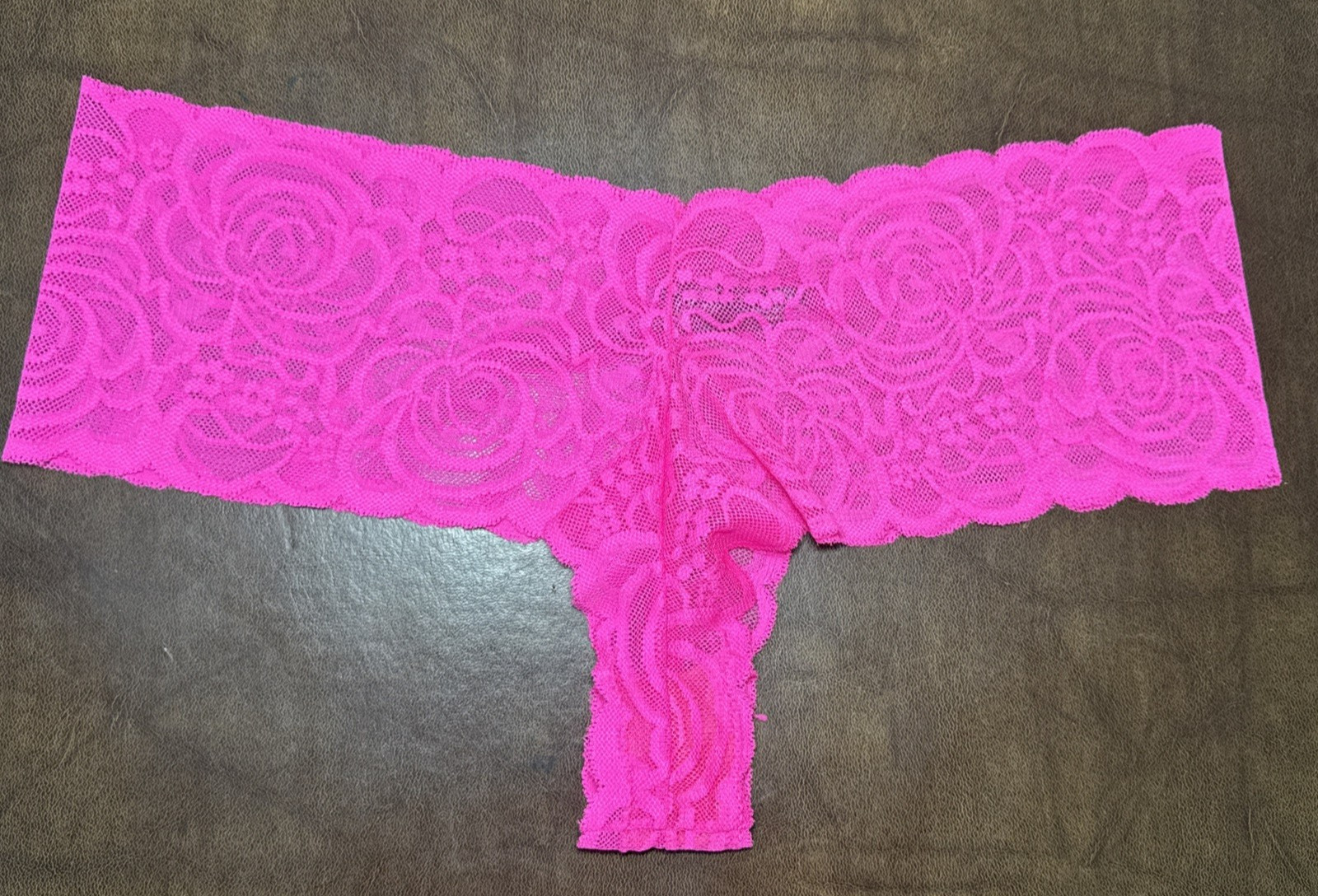Vintage Smart Sexy Neon Pink Stretch Sheer Floral Lace Bikini Panties Sz 2XL / 9