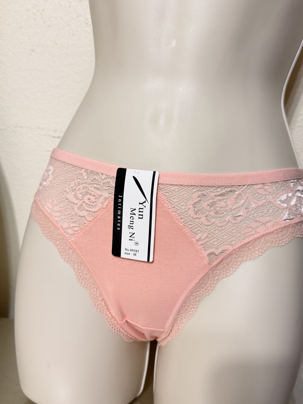 Women’s Pink Lace Bikini Panties – Soft Cotton Blend – Size M 12 Pack.