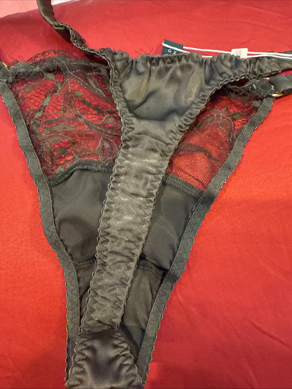 Fleur of England Silk Lace Thong Green Sz L UK Design Made In Portugal