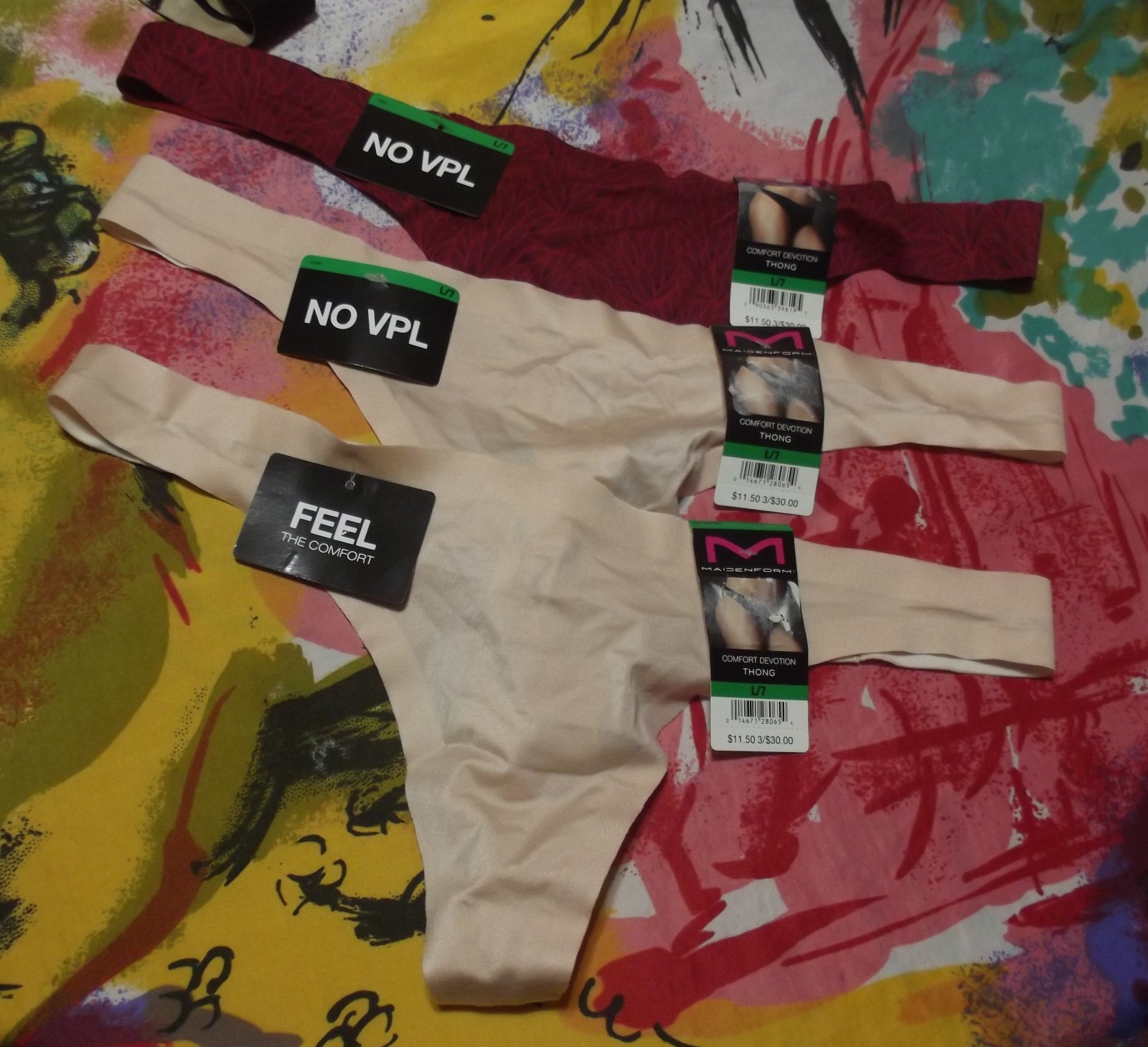 3 NEW MAIDENFORM COMFORT DEVOTION 40149 SHV NO VPL MF THONG PANTIES L/7