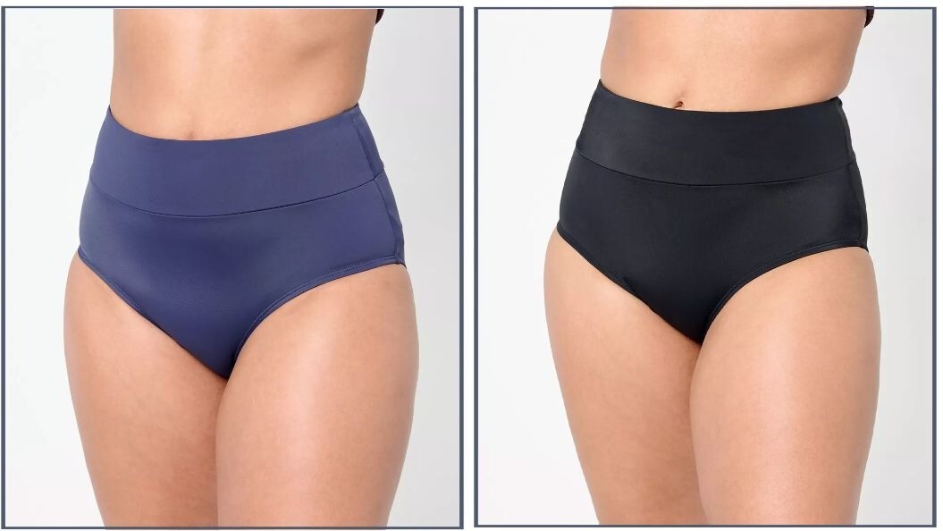 Zuda 2 Pack High Waisted Swim Brief Womens 32W Navy Black Nylon Blend Beach NEW