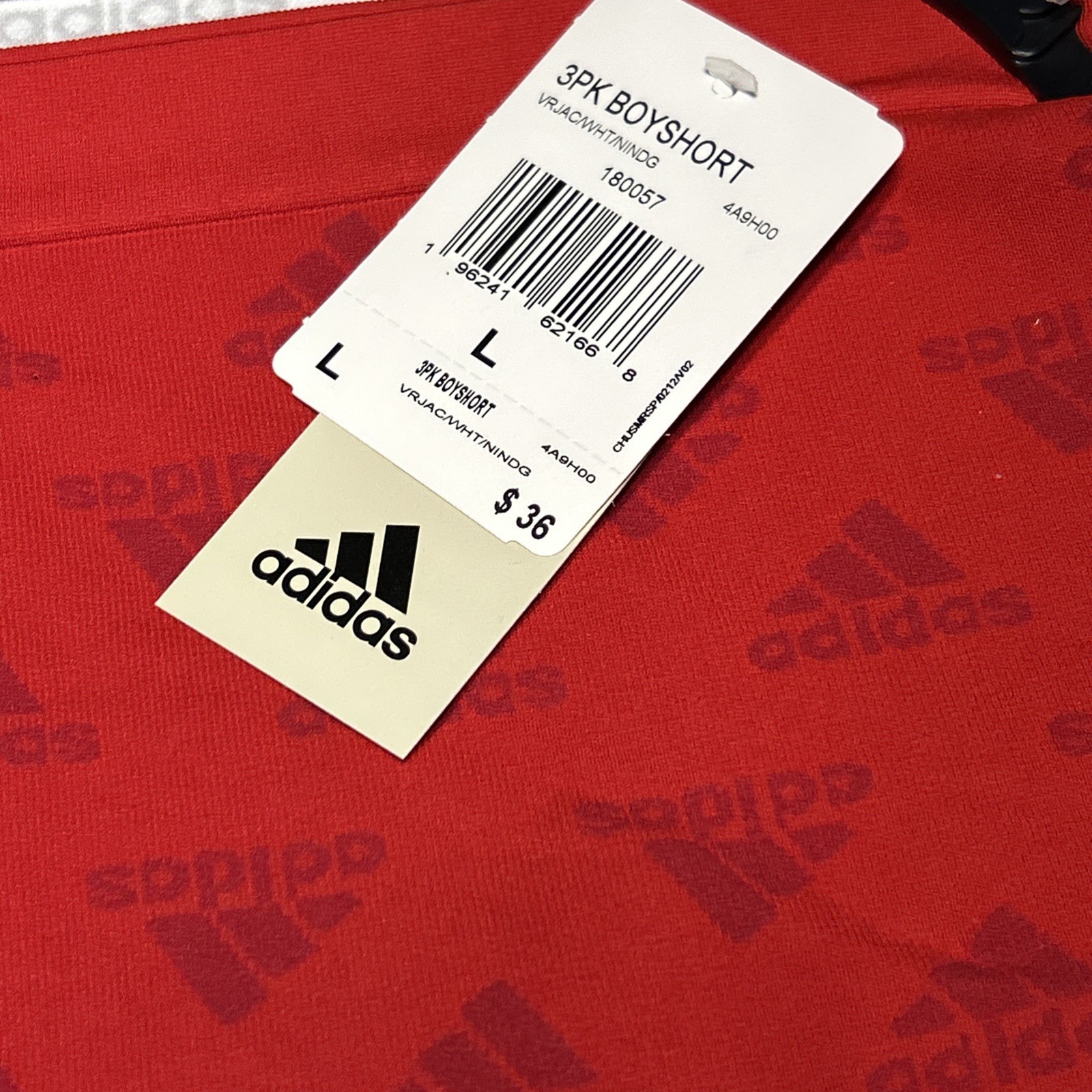Women’s Adidas 3 Pack Boy Short Underwear Red White Blue Size L